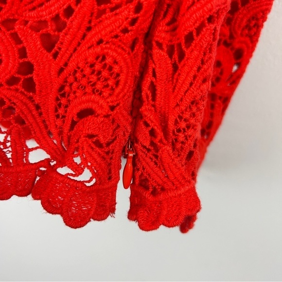 Talbots Lace Crochet Pom Cotton Short Sleeve Top Size 10 Vermilion - Picture 10 of 14